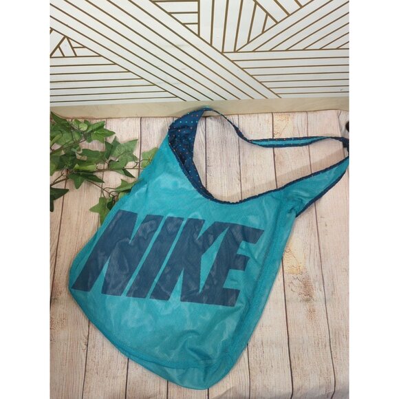 Nike Mesh Shoulder Reversible Sports Gym Workout Beach Bag Tote Blue Teal Logo - Picture 8 of 8